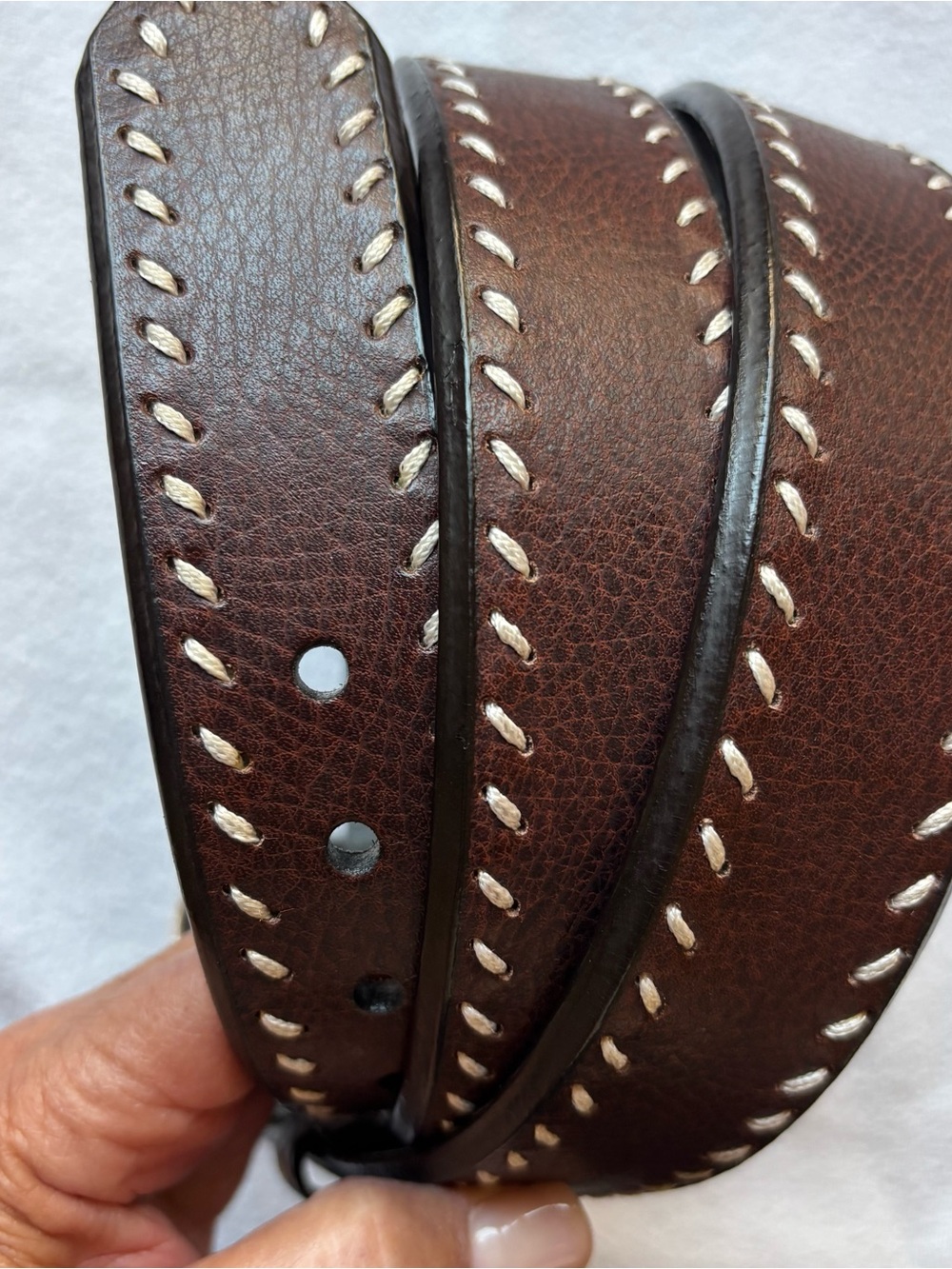 Western Style 42” Brown Leather Belt with Silver Buckle - Picture 4 of 8